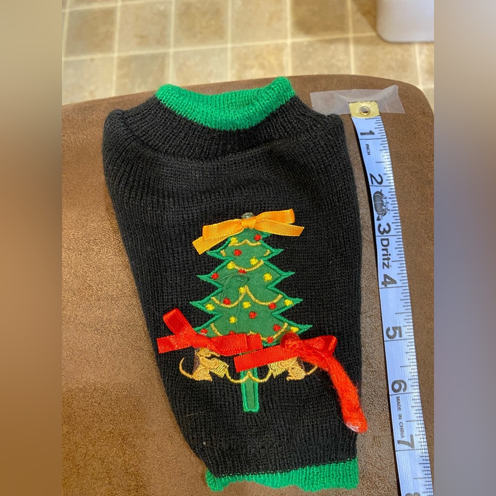 Festive Black Dog Sweater with Christmas Tree Design